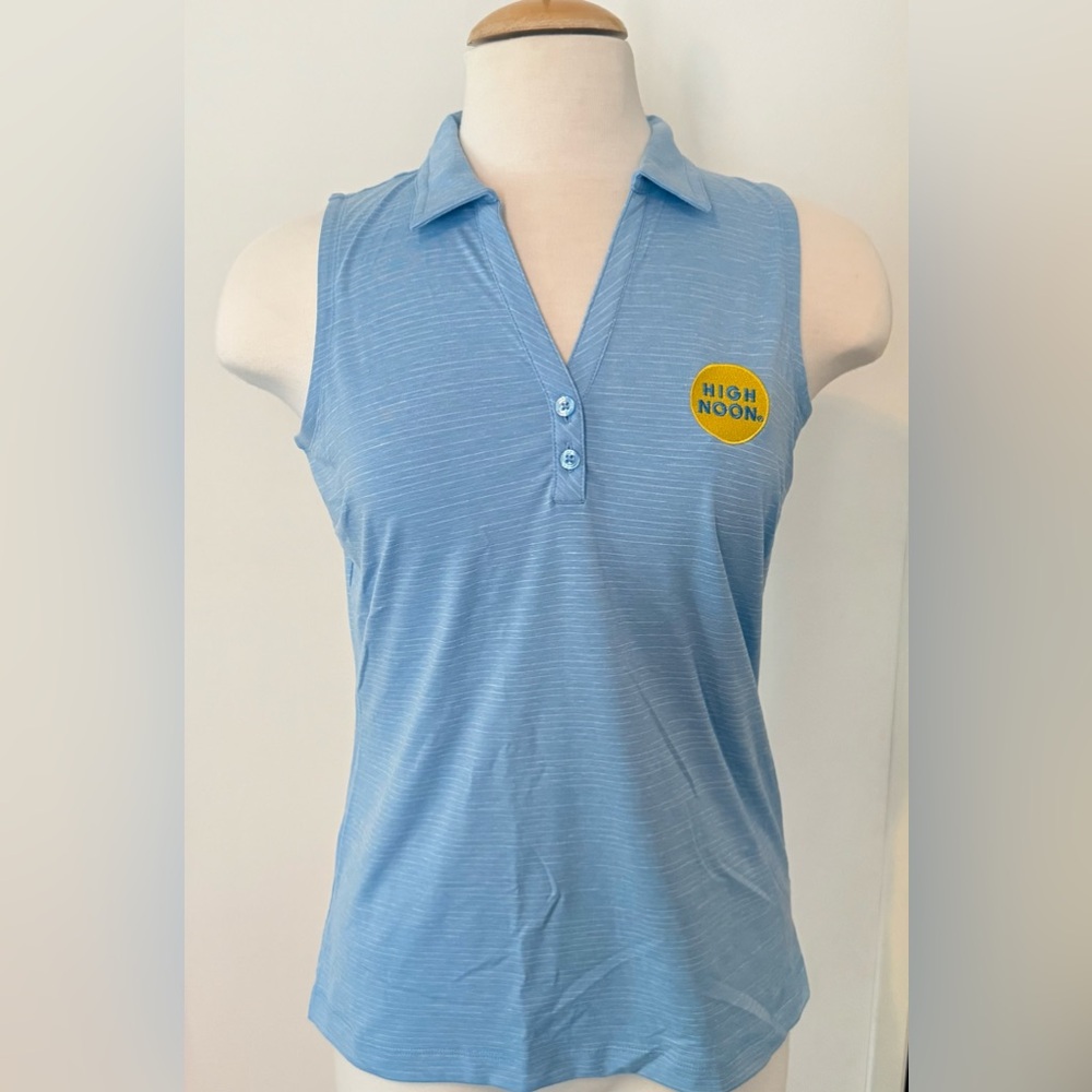 NWT Travis Mathew Polo Shirt Womens LG Blue Sleeveless High Noon Golf Stretch